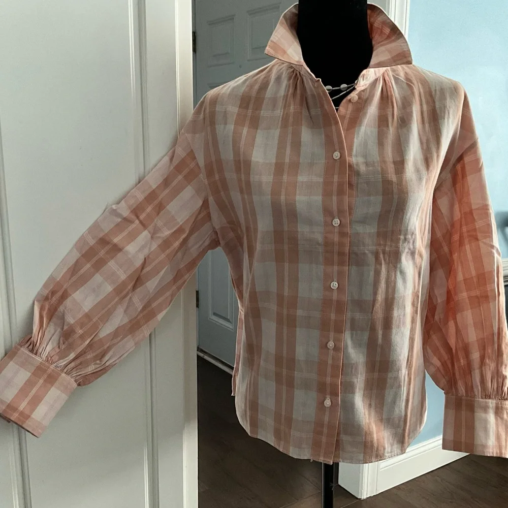 J. Crew Gathered Cottagecore Blouse Shirt Featherweight Peach Cotton - Picture 6 of 11